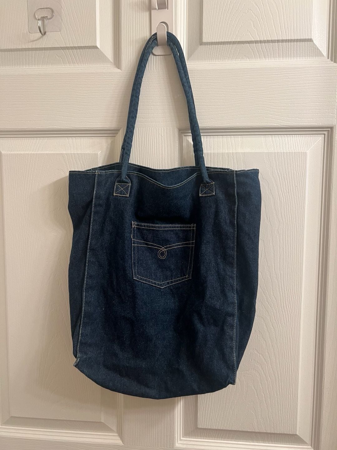 Denim & Co. Denim Tote Bag Dark Wash Blue Handbag 2