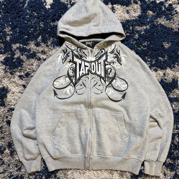 Tapout Zip-Up Hoodie Grey Graphic Y2K MMA Streetwear