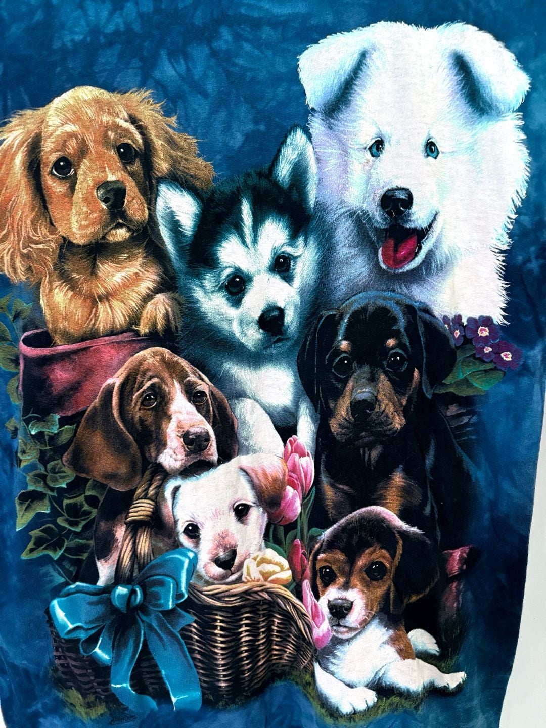 The Mountain Puppy Collage T-Shirt Size M Blue Tie Dye Graphic Tee 4