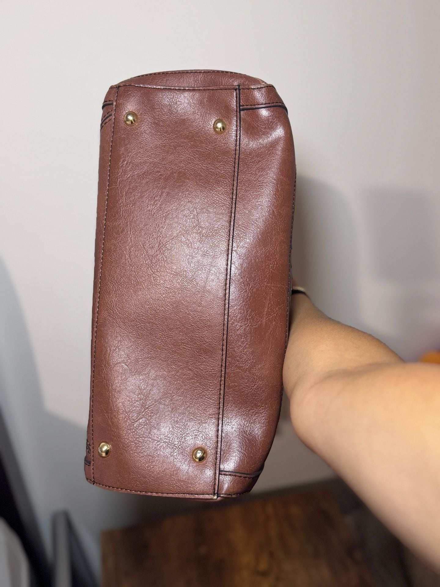 London Fog Brown Ostrich Embossed Faux Leather Satchel Shoulder Bag 5