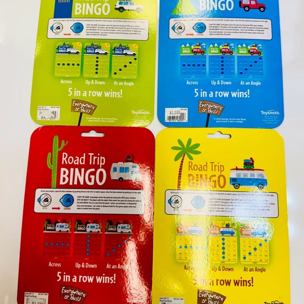 ROAD TRIP BINGO CARDS - Set Of 4 - Great For Kids Traveling in The Car-NWT