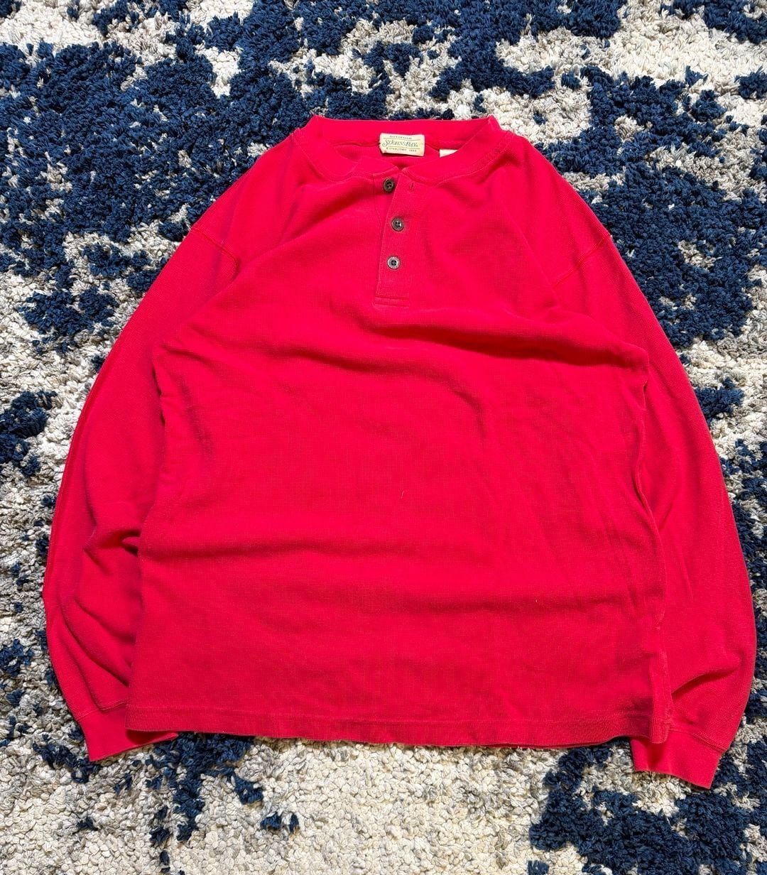 St. John's Bay Waffle Knit Henley Red 1