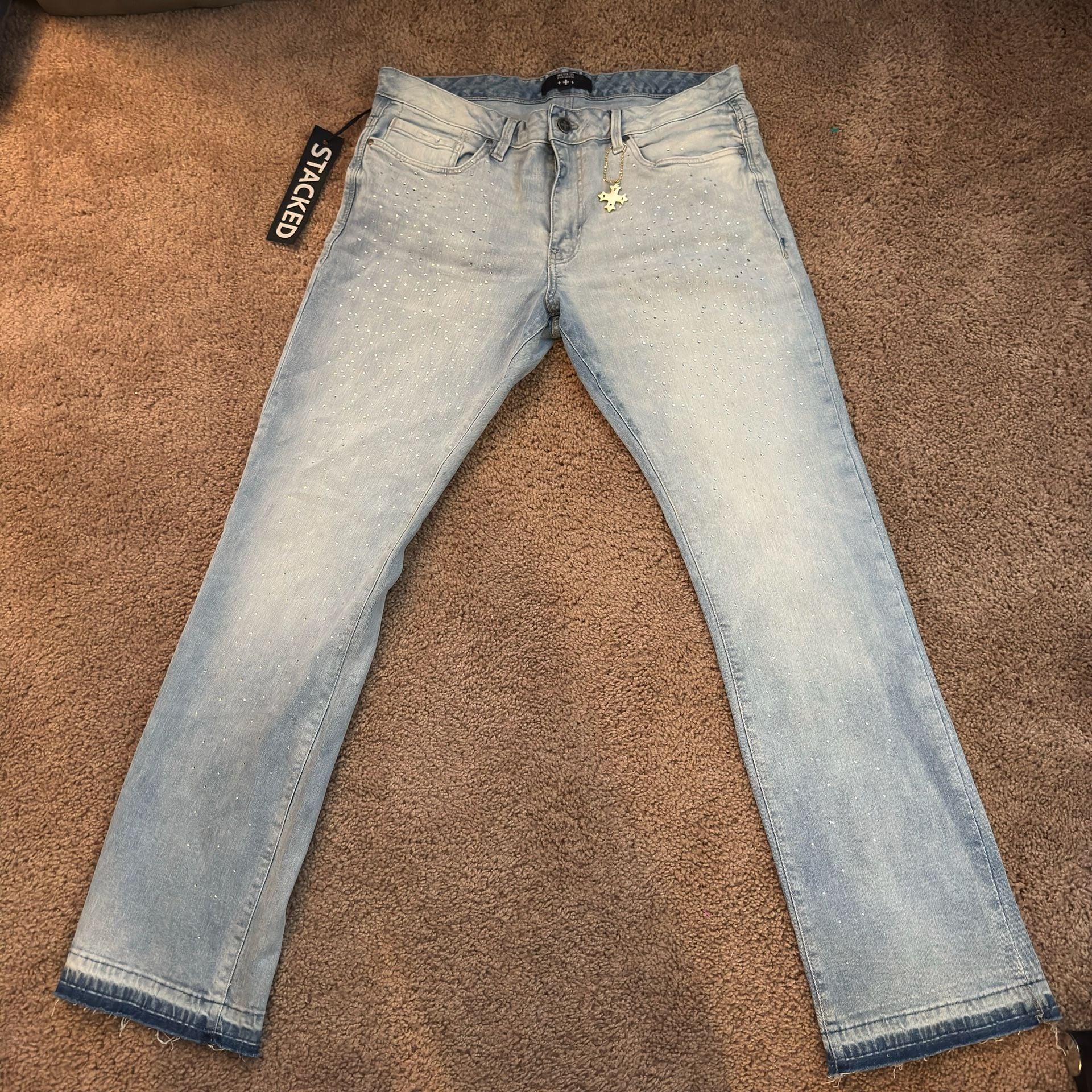 See You In Paradise Super Skinny Stacked Jeans Size 38 Rhinestone 2