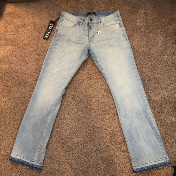 See You In Paradise Super Skinny Stacked Jeans Size 38 Rhinestone