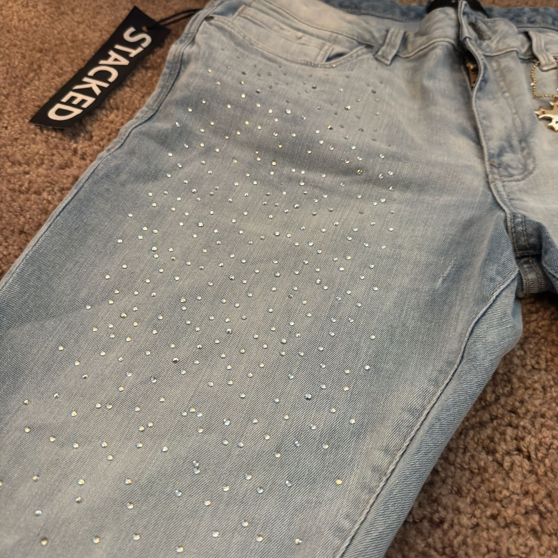 See You In Paradise Super Skinny Stacked Jeans Size 38 Rhinestone 3
