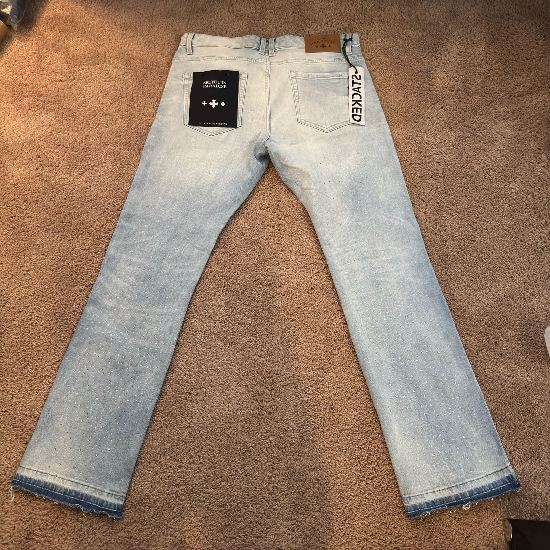 See You In Paradise Super Skinny Stacked Jeans Size 38 Rhinestone 7