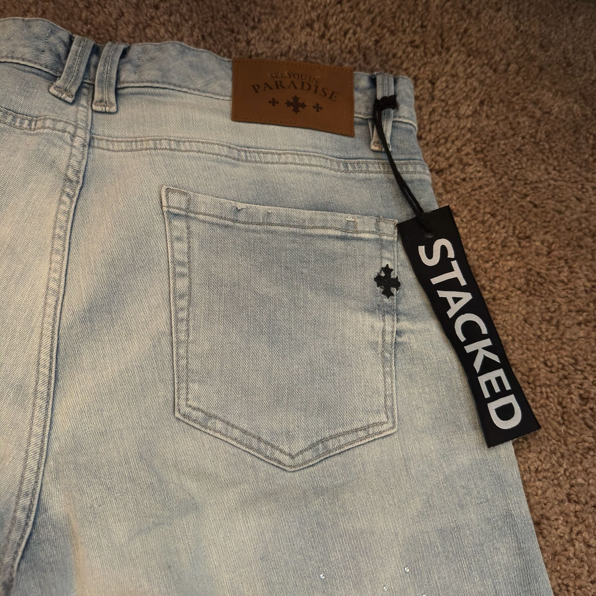 See You In Paradise Super Skinny Stacked Jeans Size 38 Rhinestone 9