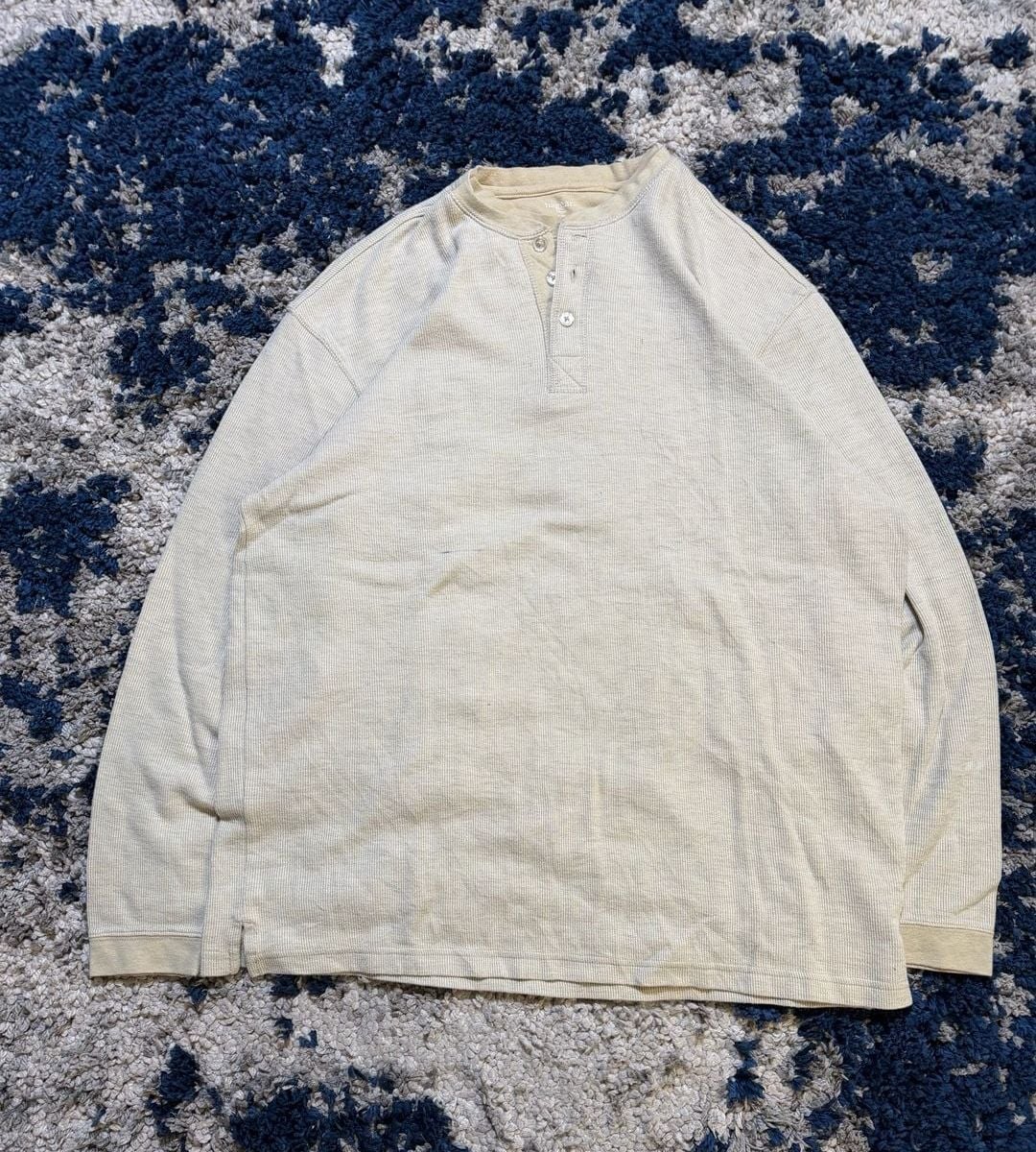 Haggar Thermal Henley Size L Beige Long Sleeve Cotton Blend 2