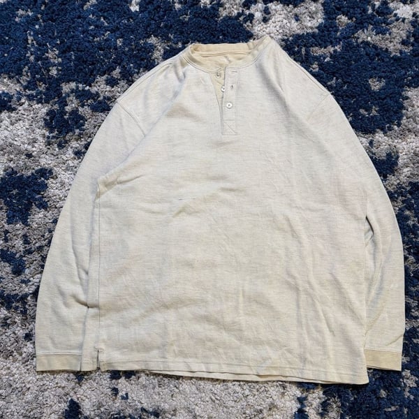 Haggar Thermal Henley Size L Beige Long Sleeve Cotton Blend