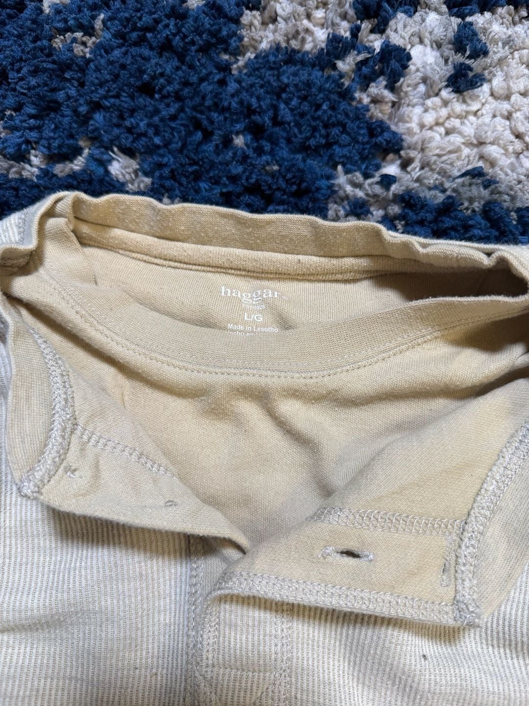 Haggar Thermal Henley Size L Beige Long Sleeve Cotton Blend 3