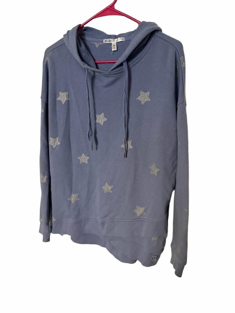 Seven7 Hoodie women’s Size M Blue Silver Stars Pullover 2