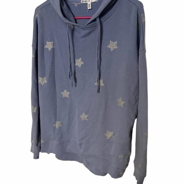Seven7 Hoodie women’s Size M Blue Silver Stars Pullover