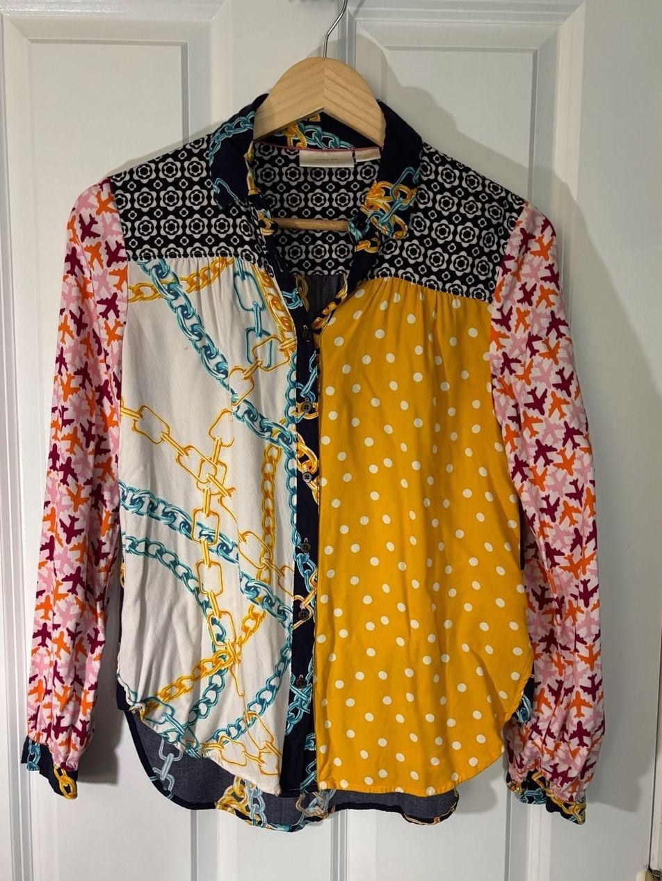 Maeve by Anthropologie Paz Mixed Print Shirt XXS like new! 4