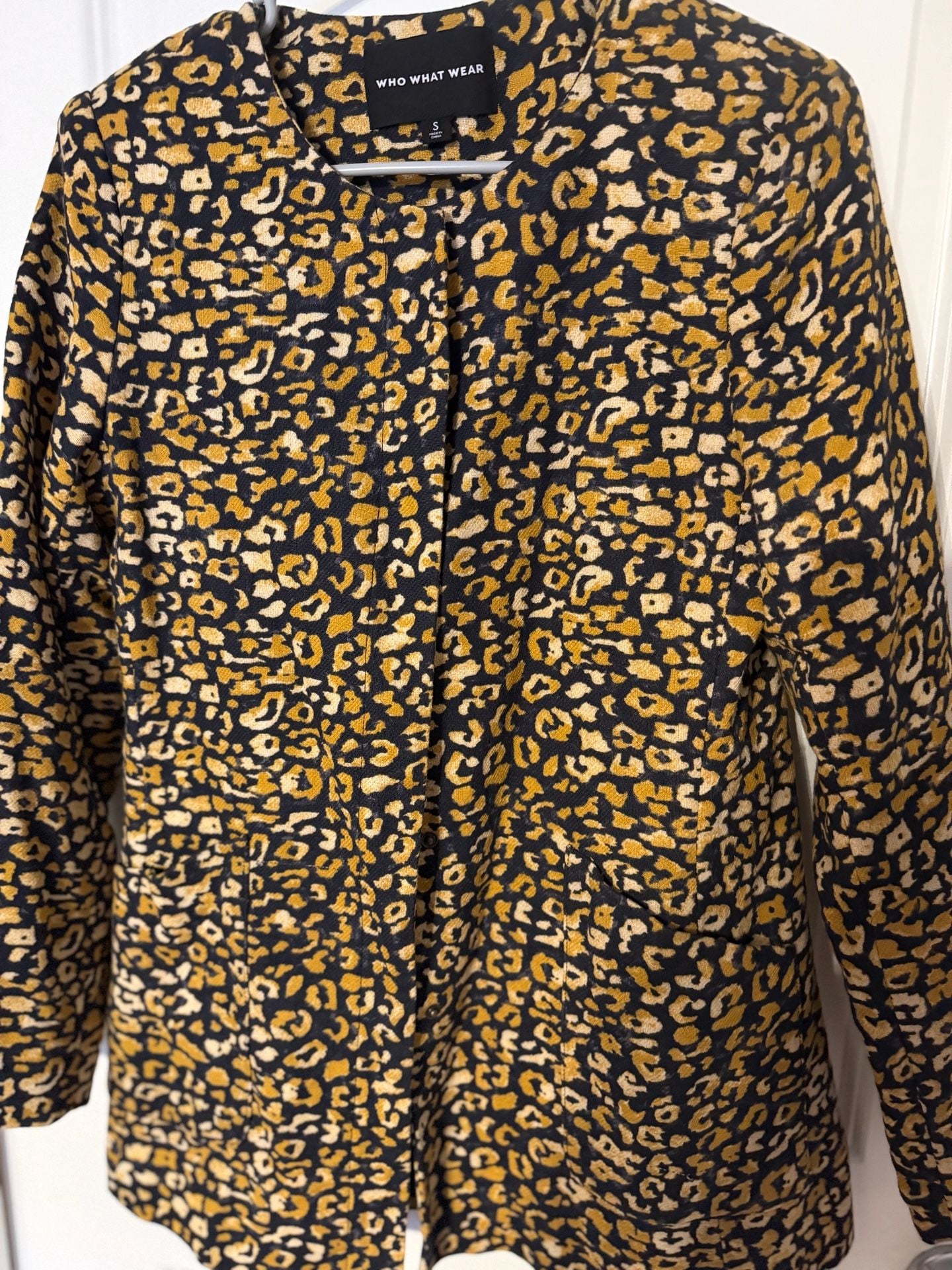 Who What Wear Animal Print Jacket S Collarless Snap Front 3