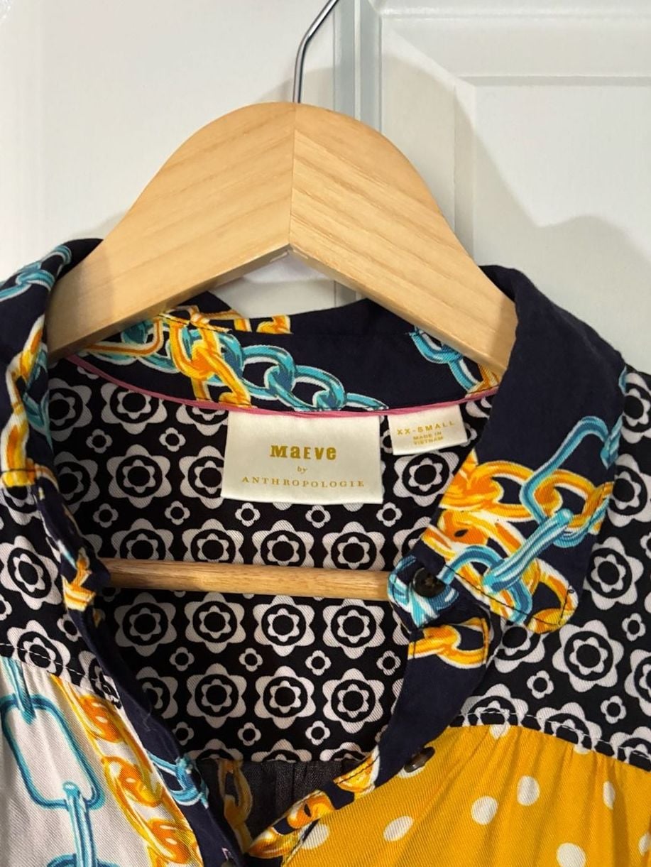 Maeve by Anthropologie Paz Mixed Print Shirt XXS like new! 6