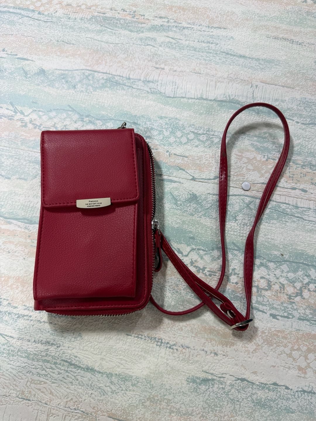 Prettyzys Crossbody Phone Bag Red Leather Wallet 2