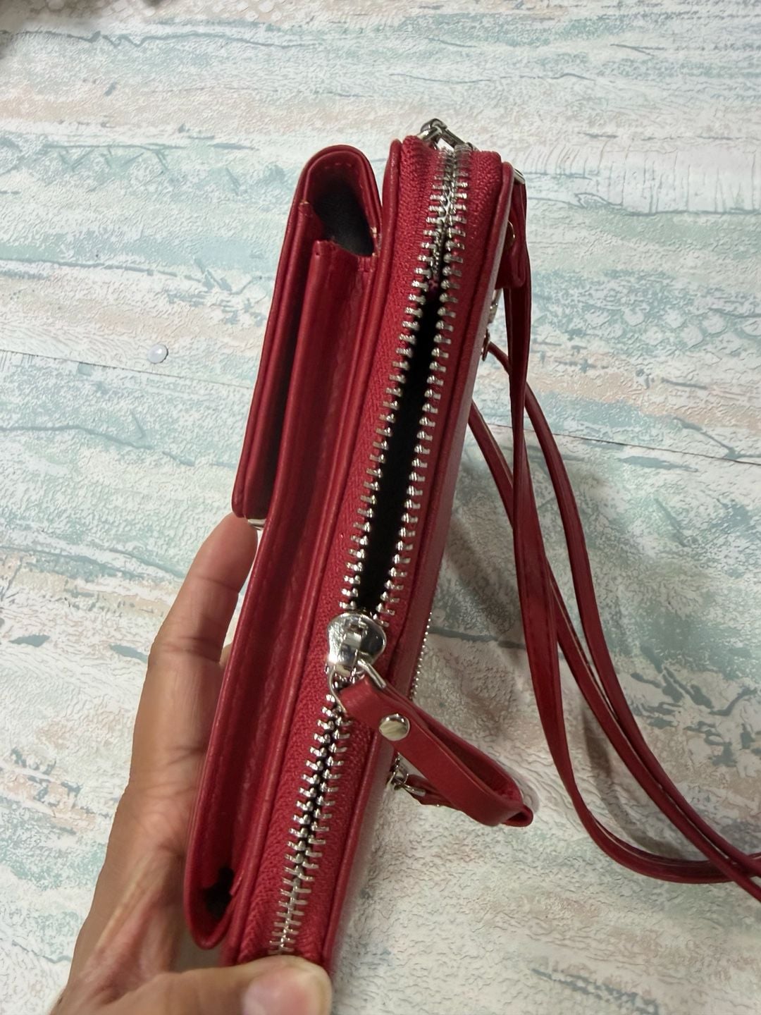 Prettyzys Crossbody Phone Bag Red Leather Wallet 5