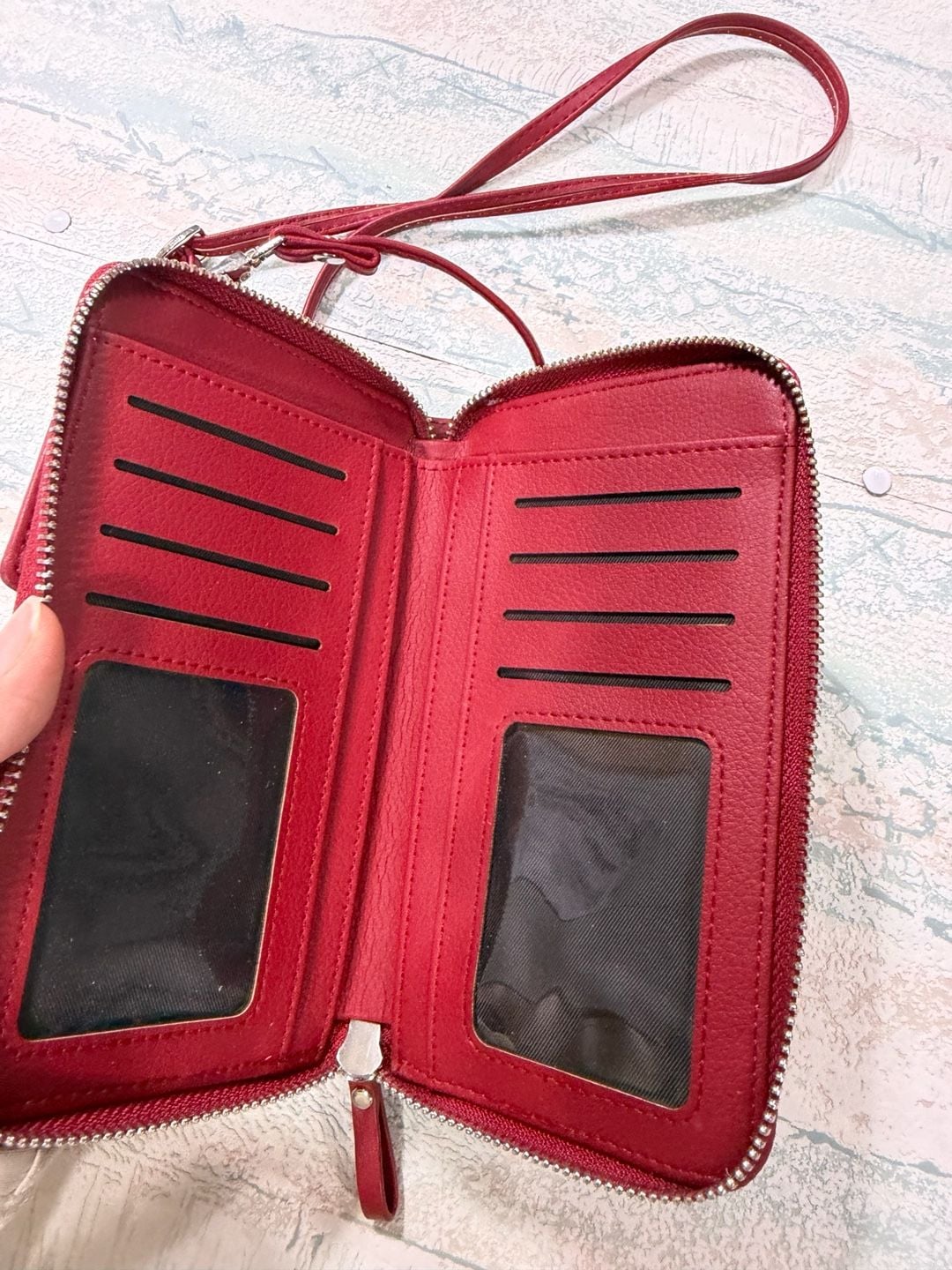 Prettyzys Crossbody Phone Bag Red Leather Wallet 6
