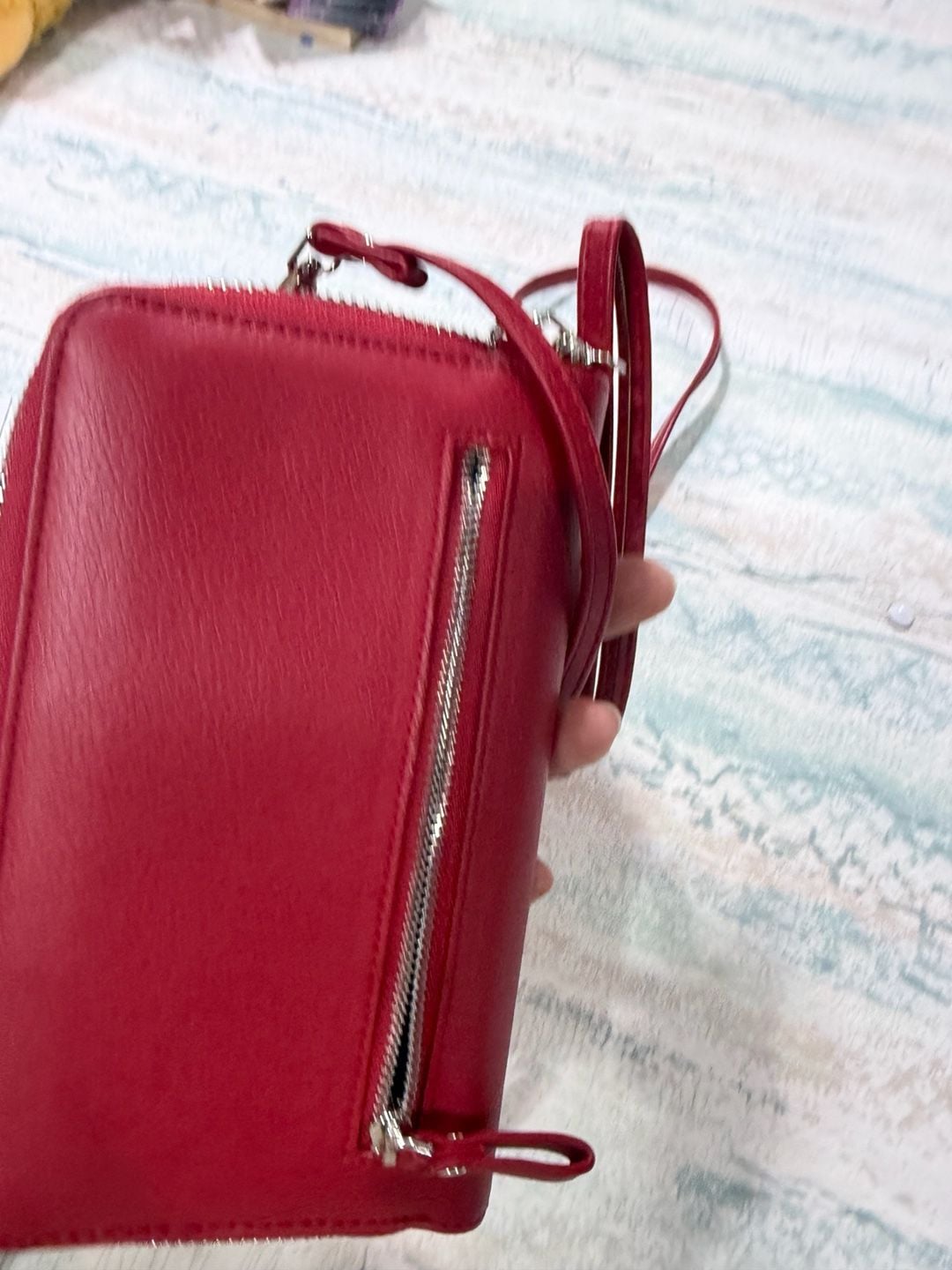 Prettyzys Crossbody Phone Bag Red Leather Wallet 8