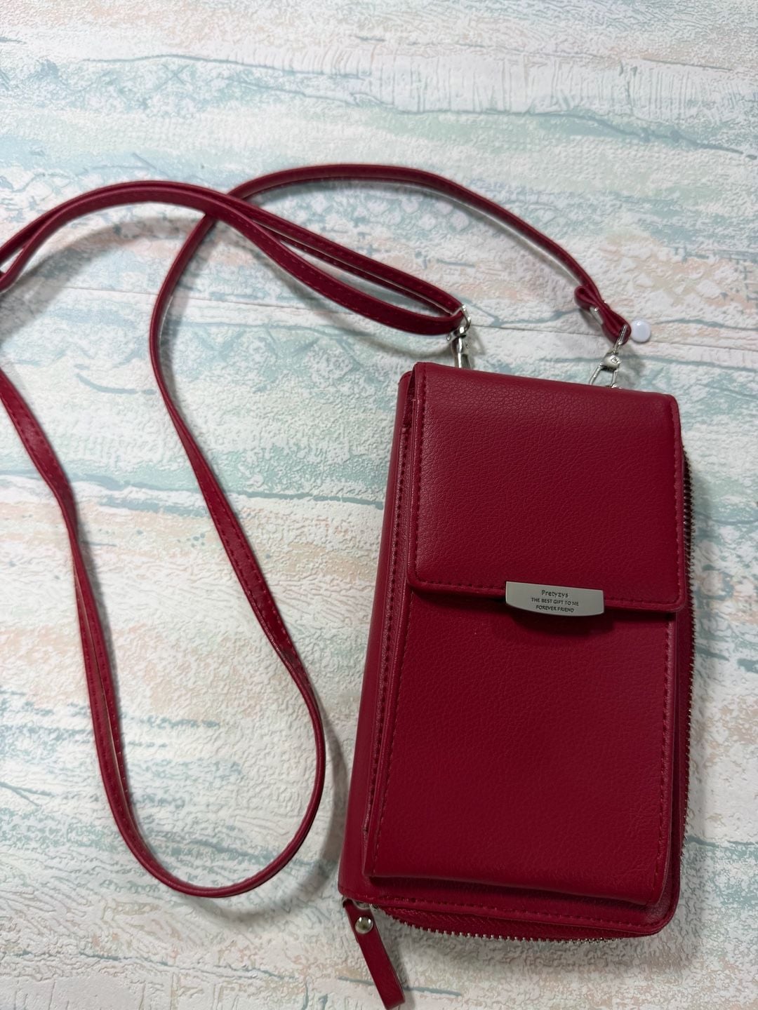 Prettyzys Crossbody Phone Bag Red Leather Wallet 9