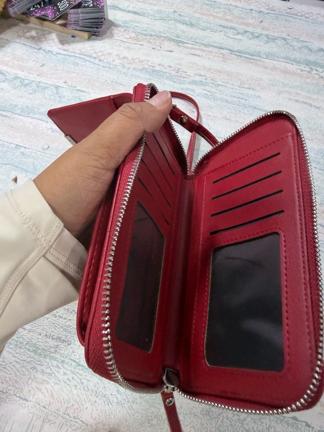 Prettyzys Crossbody Phone Bag Red Leather Wallet 10