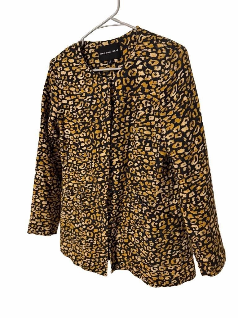 Who What Wear Animal Print Jacket S Collarless Snap Front 2