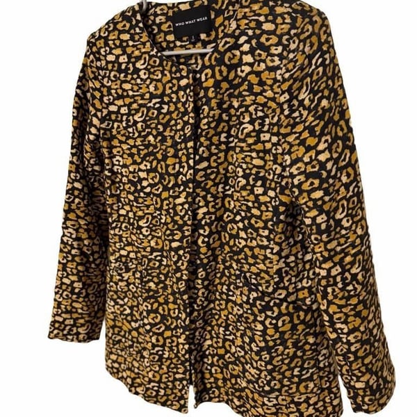 Who What Wear Animal Print Jacket S Collarless Snap Front
