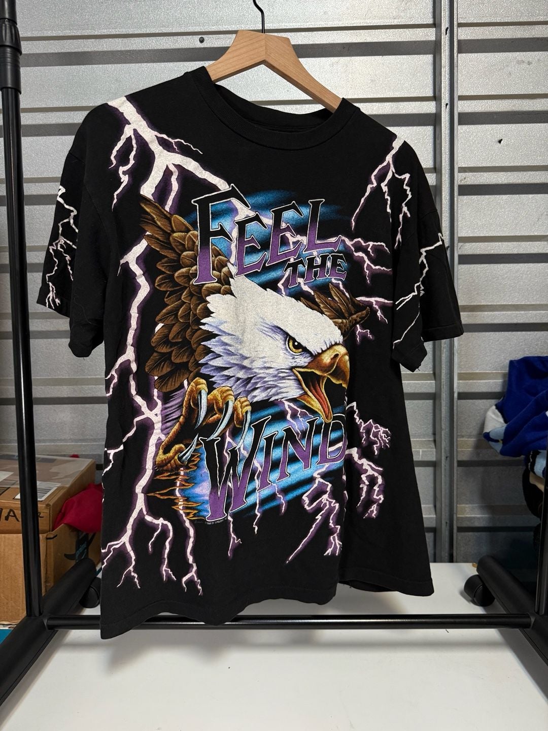 Tourchamp Feel The Wind Eagle Lightning Graphic T-Shirt Size XL Black 2
