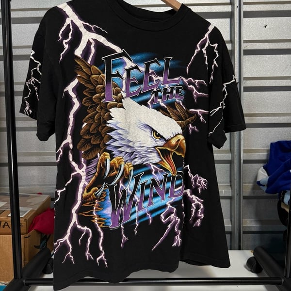 Tourchamp Feel The Wind Eagle Lightning Graphic T-Shirt Size XL Black