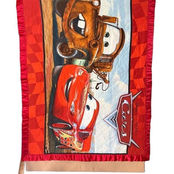 Disney Pixar Cars Quilt Blanket Lightning McQueen Mater Satin Trim