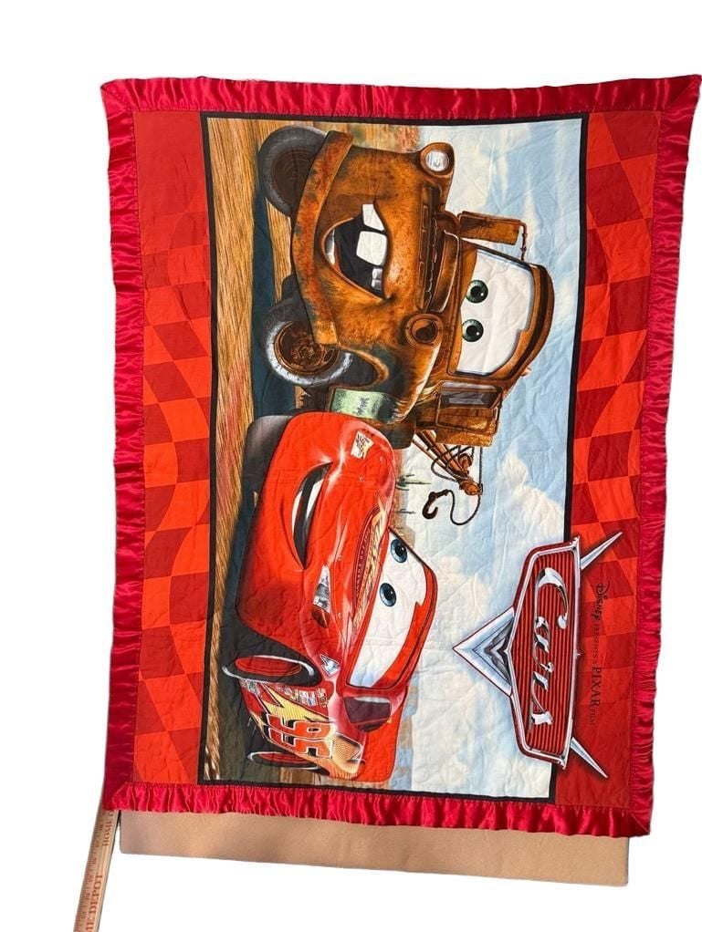 Disney Pixar Cars Quilt Blanket Lightning McQueen Mater Satin Trim 3