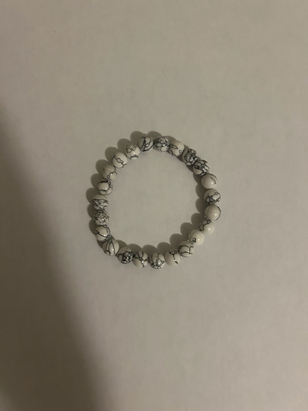 Natural Stone White Howlite Beaded Stretch Bracelet White Black 2