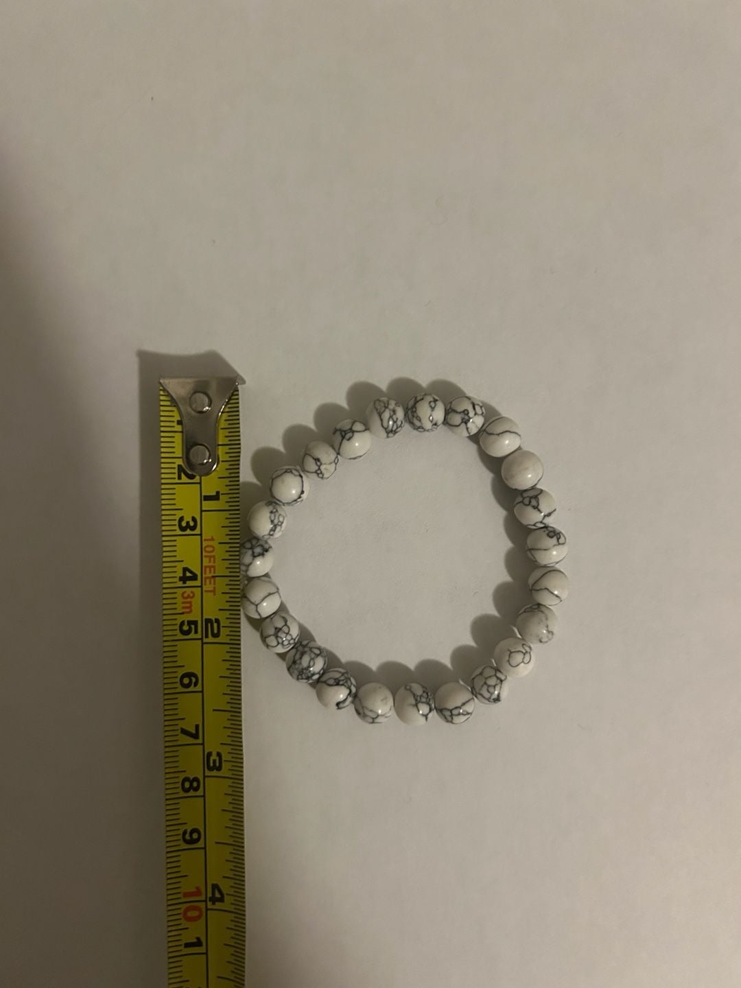 Natural Stone White Howlite Beaded Stretch Bracelet White Black 3