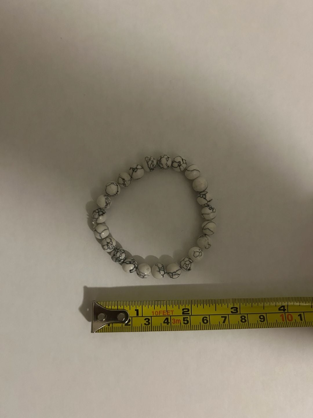 Natural Stone White Howlite Beaded Stretch Bracelet White Black 4
