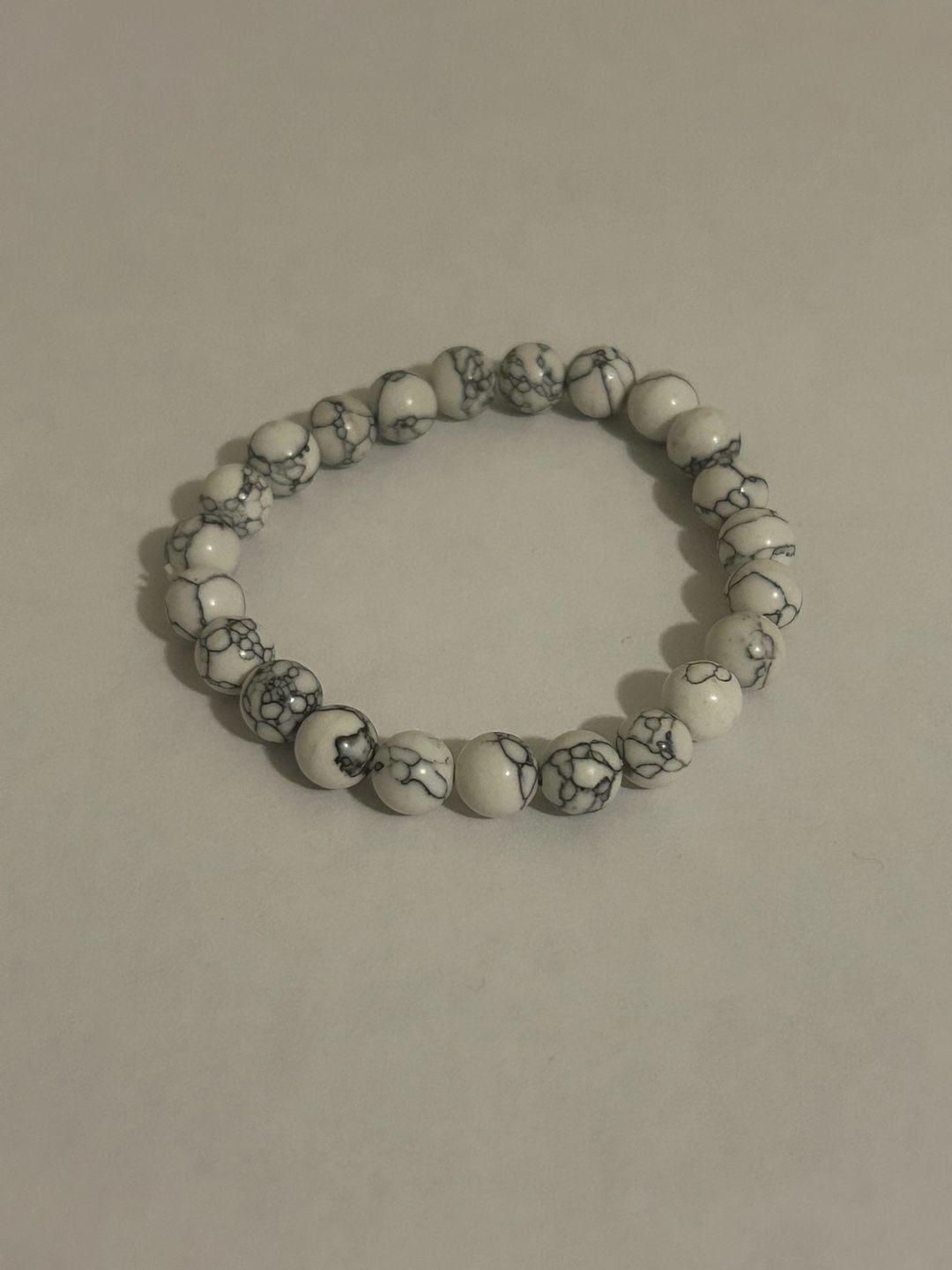 Natural Stone White Howlite Beaded Stretch Bracelet White Black 5