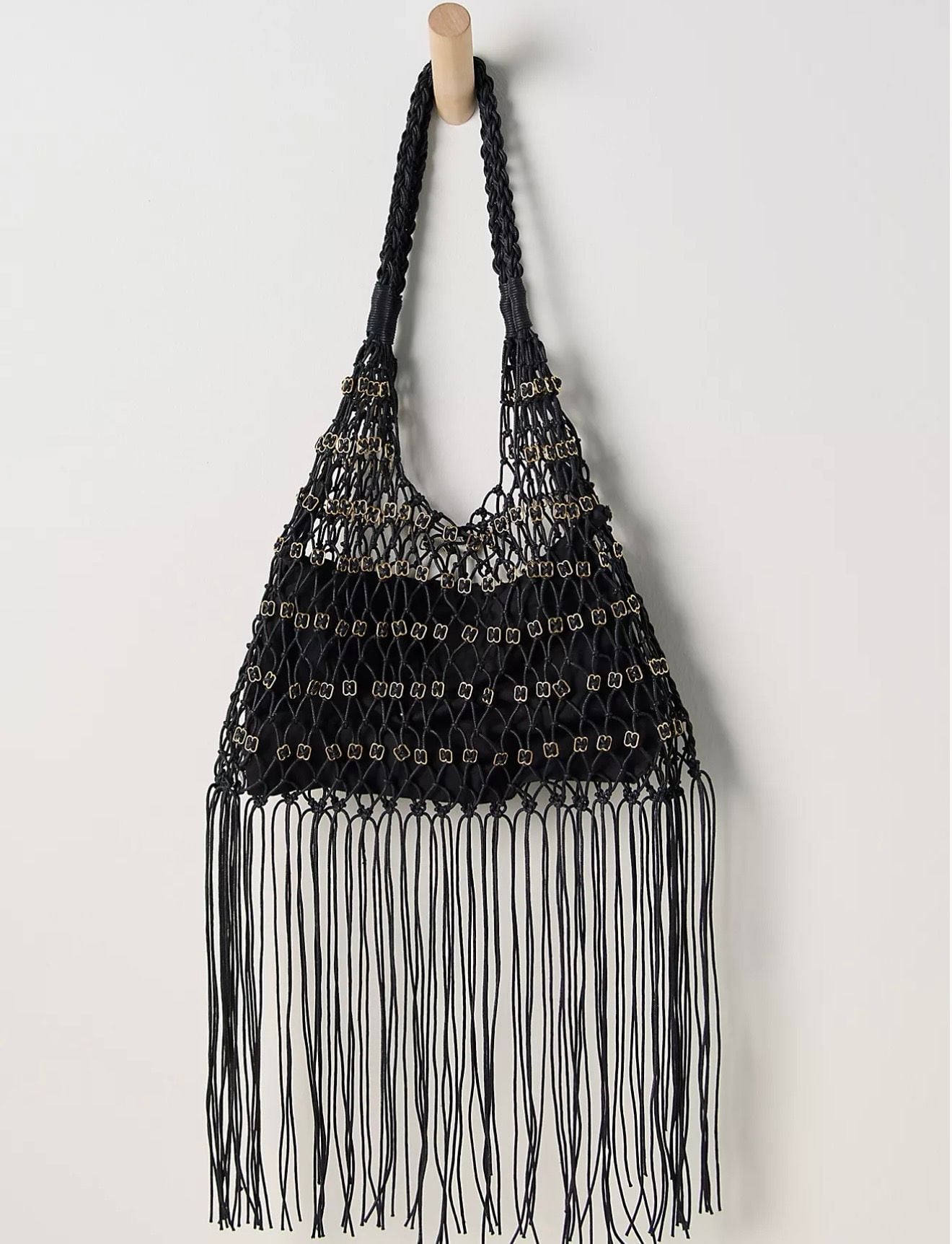 Free People Embellished Fringe Bag Black 2