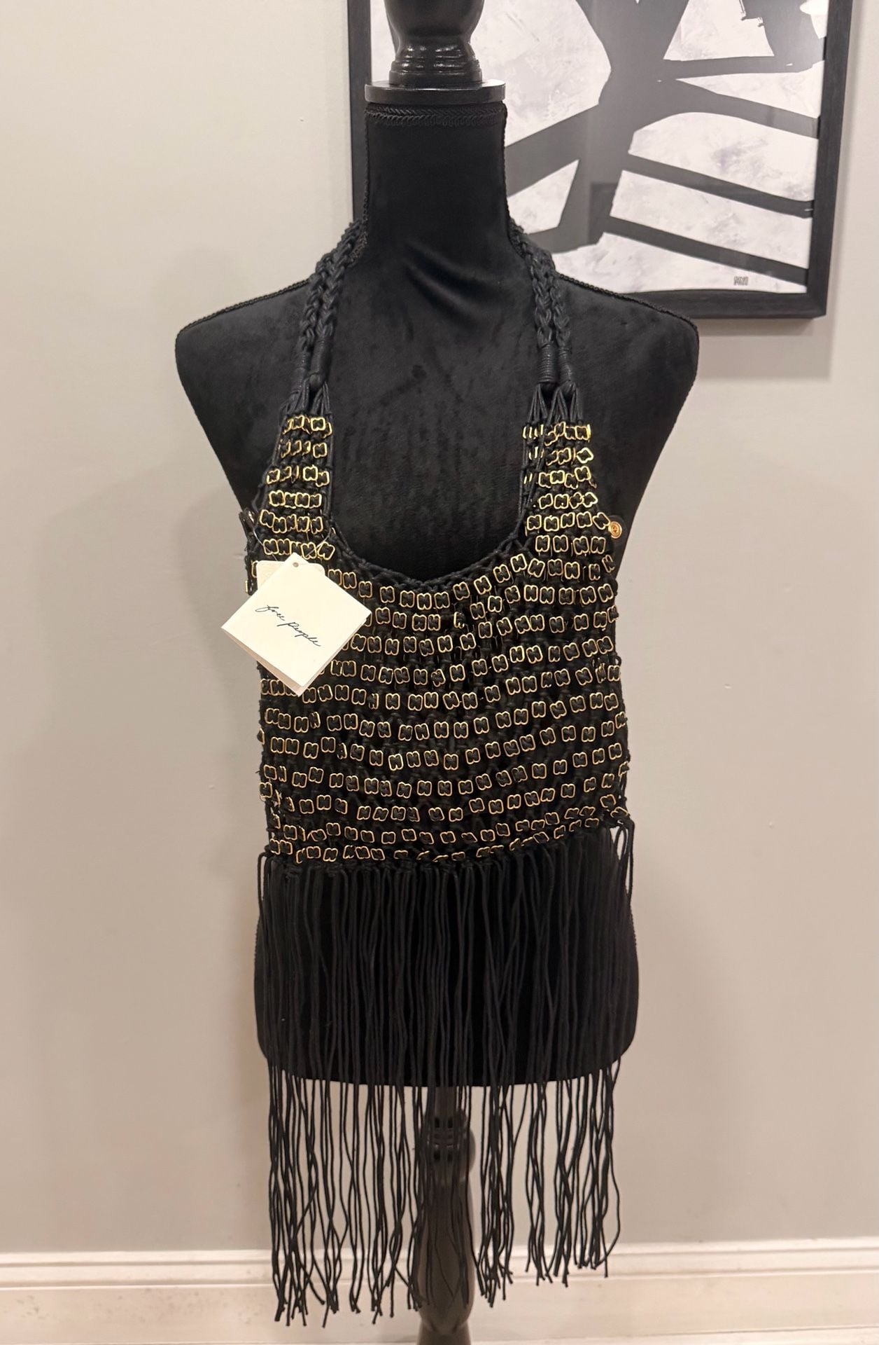 Free People Embellished Fringe Bag Black 5