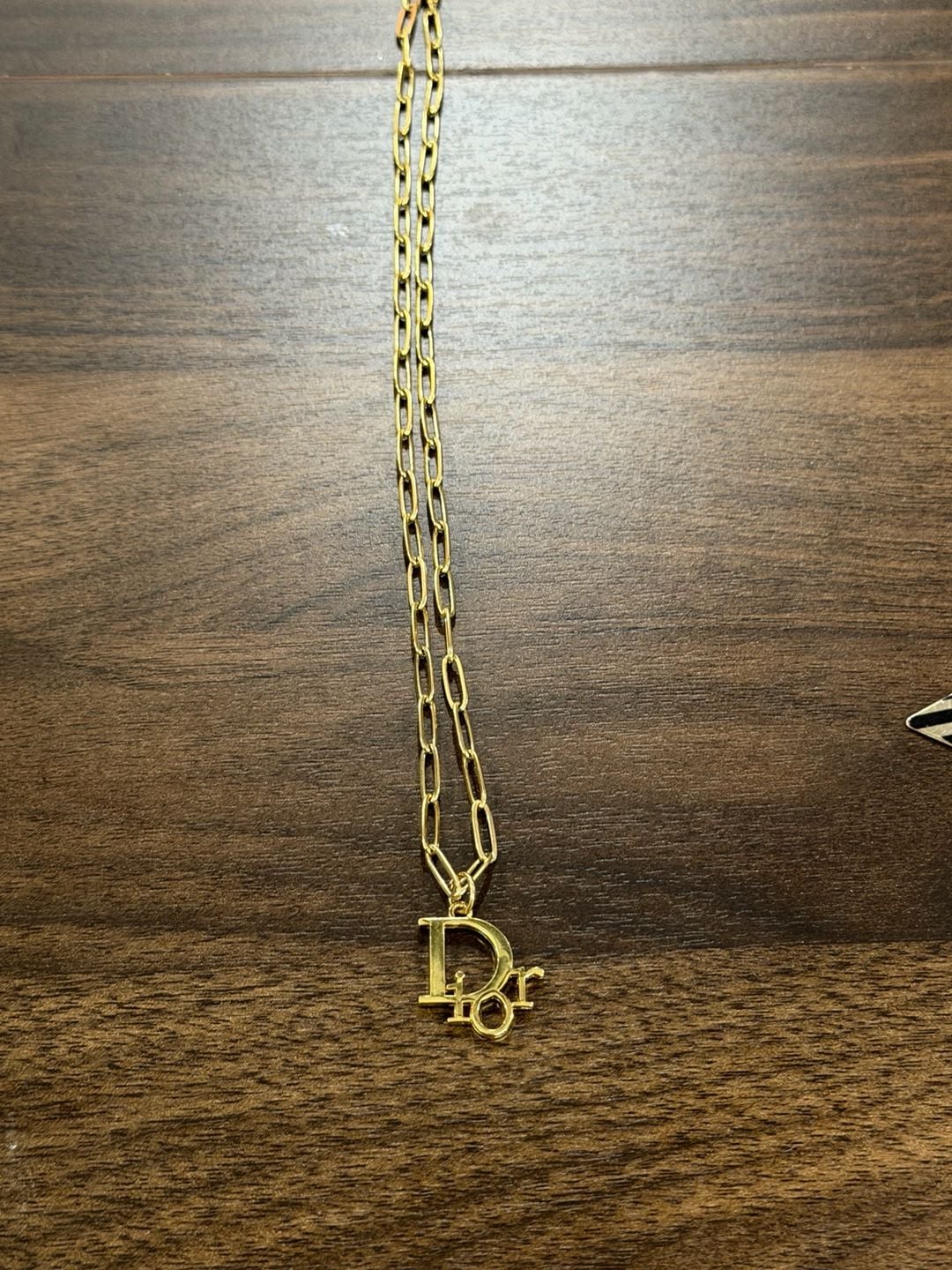 Christian Dior Gold Tone Paperclip Chain Logo Pendant Necklace 3