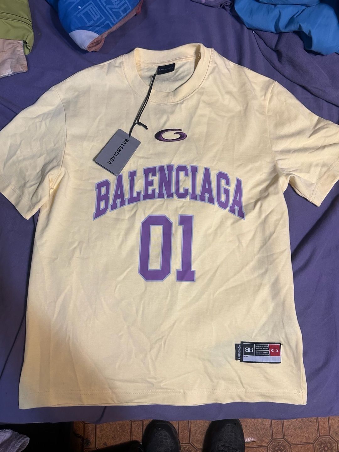 Balenciaga Basketball Oversized T-Shirt Size S Yellow Purple 2