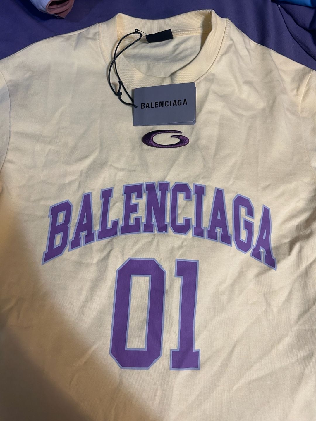Balenciaga Basketball Oversized T-Shirt Size S Yellow Purple 4