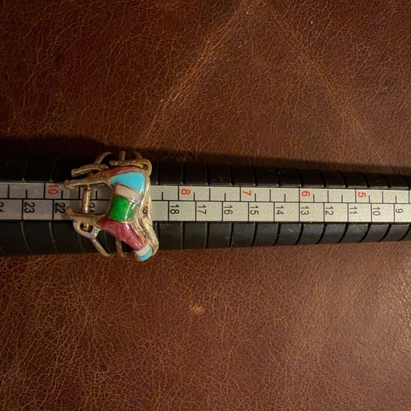 Native American Inlaid Sterling Silver Ring Size 9.5