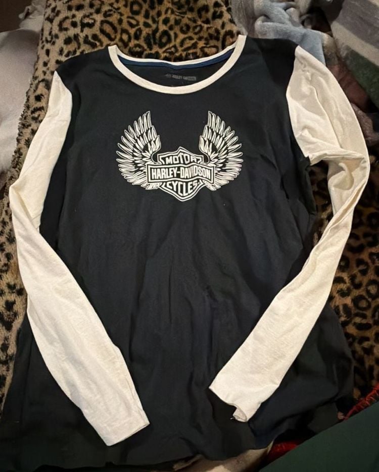 Harley-Davidson Long Sleeve Shirt Size L Black White Wings 2