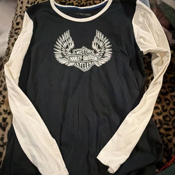 Harley-Davidson Long Sleeve Shirt Size L Black White Wings