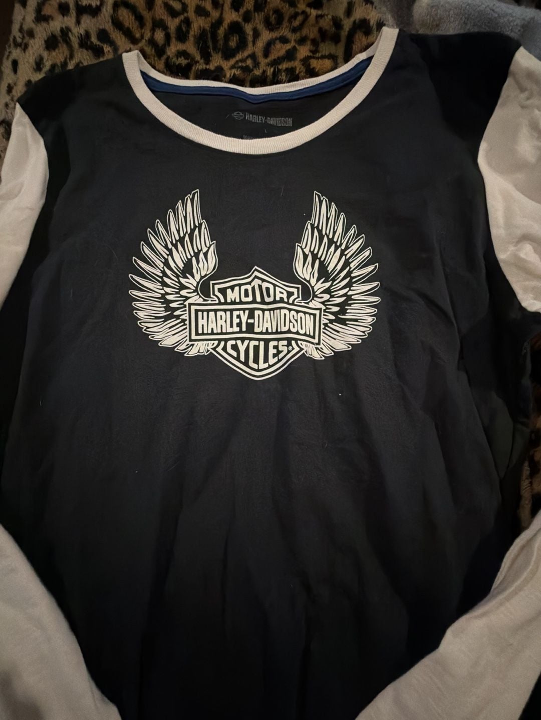 Harley-Davidson Long Sleeve Shirt Size L Black White Wings 3