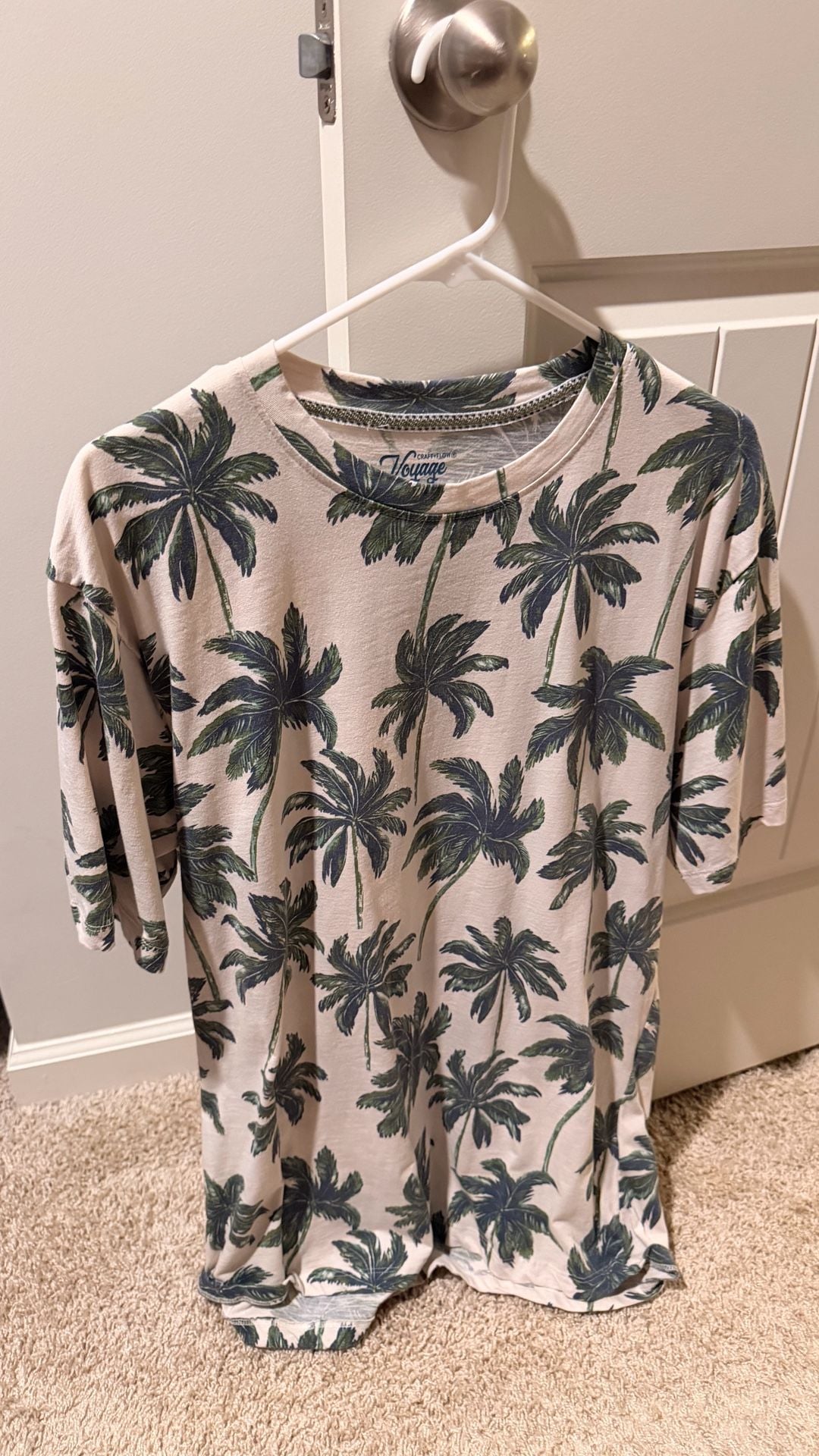Voyage Craft+Flow T-Shirt Size 2XL Palm Tree Print Beige Short Sleeve 2