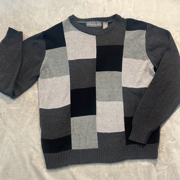 Oscar De La Renta Colorblock Sweater Size L Gray Black Pullover