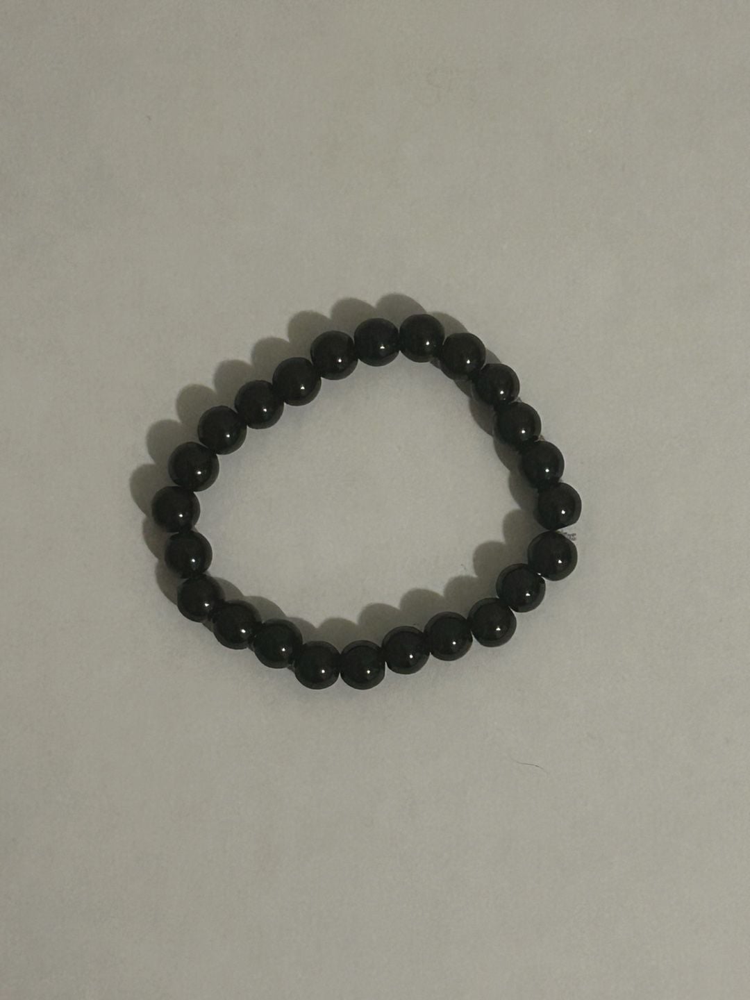 Minimalist Black Smooth Round Stone Bead Stretch Bracelet 2
