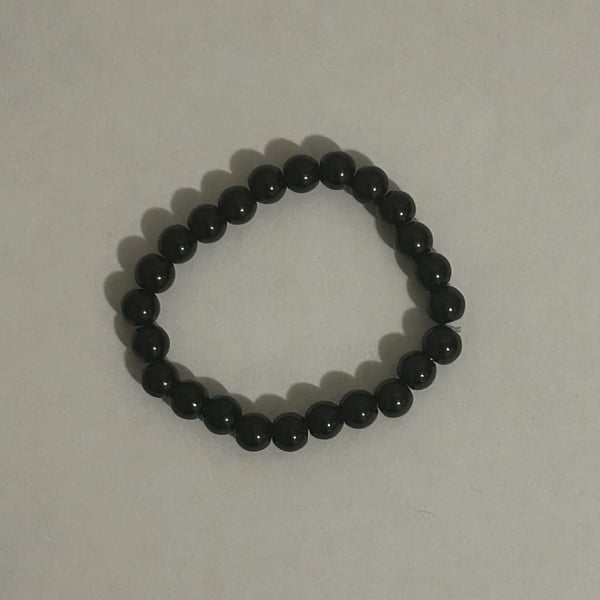 Minimalist Black Smooth Round Stone Bead Stretch Bracelet