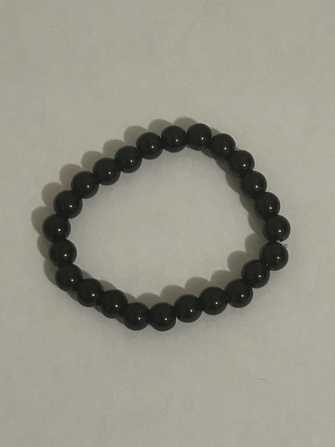 Minimalist Black Smooth Round Stone Bead Stretch Bracelet 5