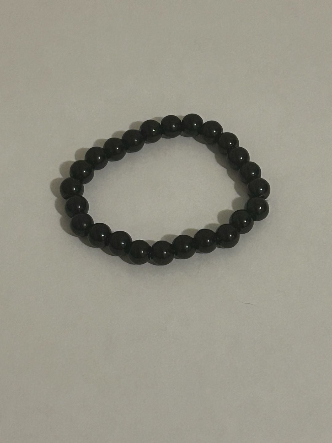 Minimalist Black Smooth Round Stone Bead Stretch Bracelet 6